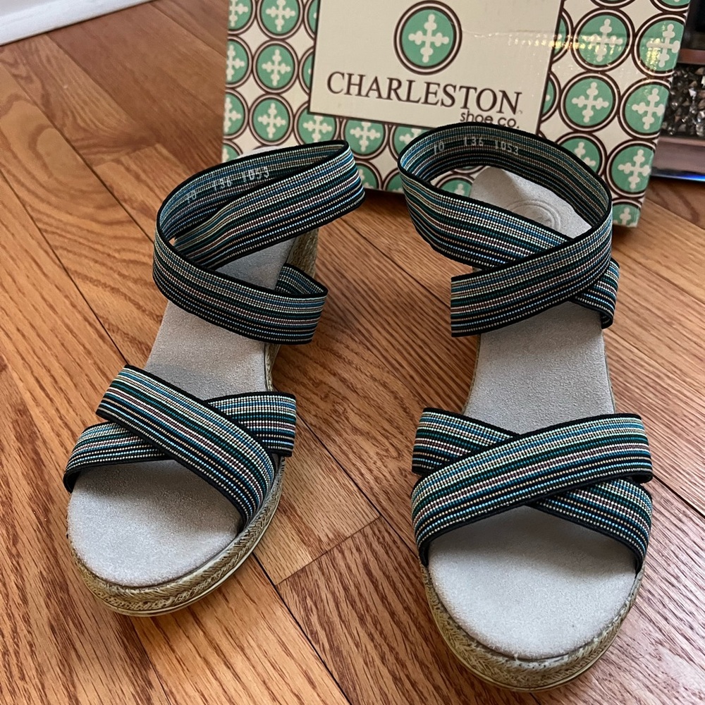 Charleston Shoe Co Women's Fishburne Sandals 10 Black Jolly Wedge Ankle Strap